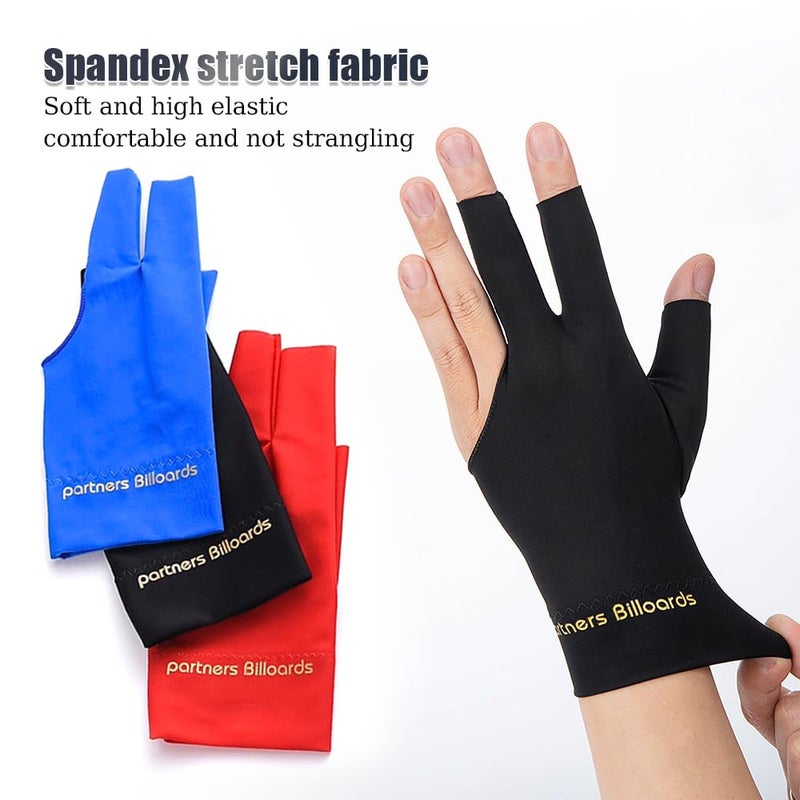Comidox 3Pcs Man Woman Elastic Lycra Left Hand 3 Fingers Billiard Cue Glove for Shooters Carom Pool Snooker Cue Sport Red&Blue&Black - Image 3